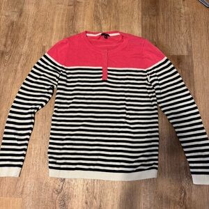 Talbots Petite Large Pink Striped Henley Sweater Colorblock EUC Preppy Nautical
